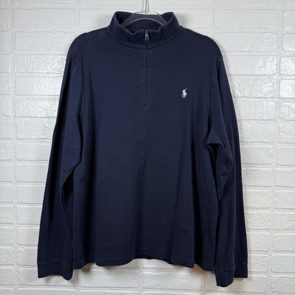 Polo Ralph Lauren Top Mens XL Navy Pony Embroidered Golf Cotton Fall Quarter Zip